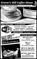 Advertisement for Grover's Mill Coffee House. World's best coffee!